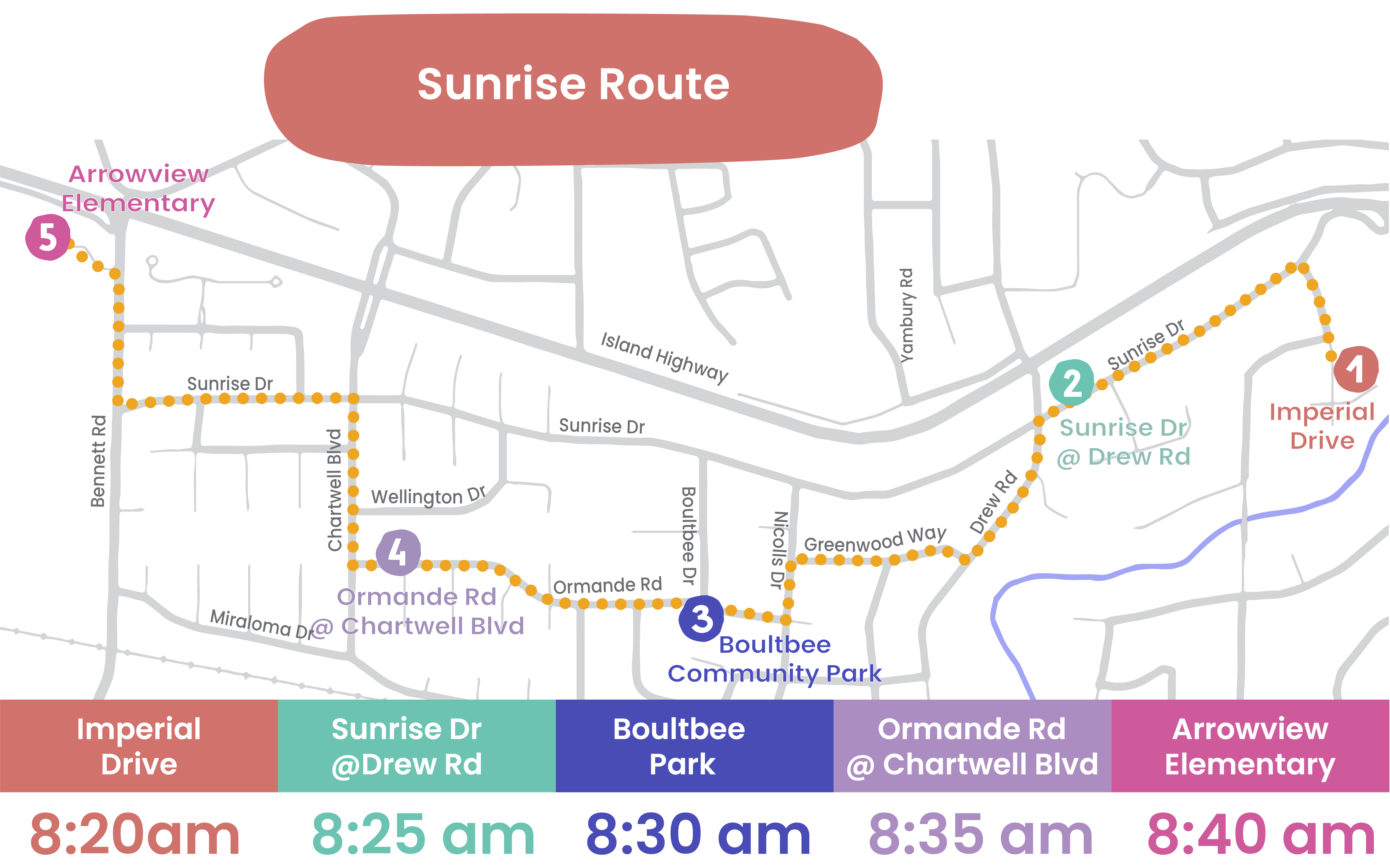 Bike Bus route map and schedule for the Sunrise route