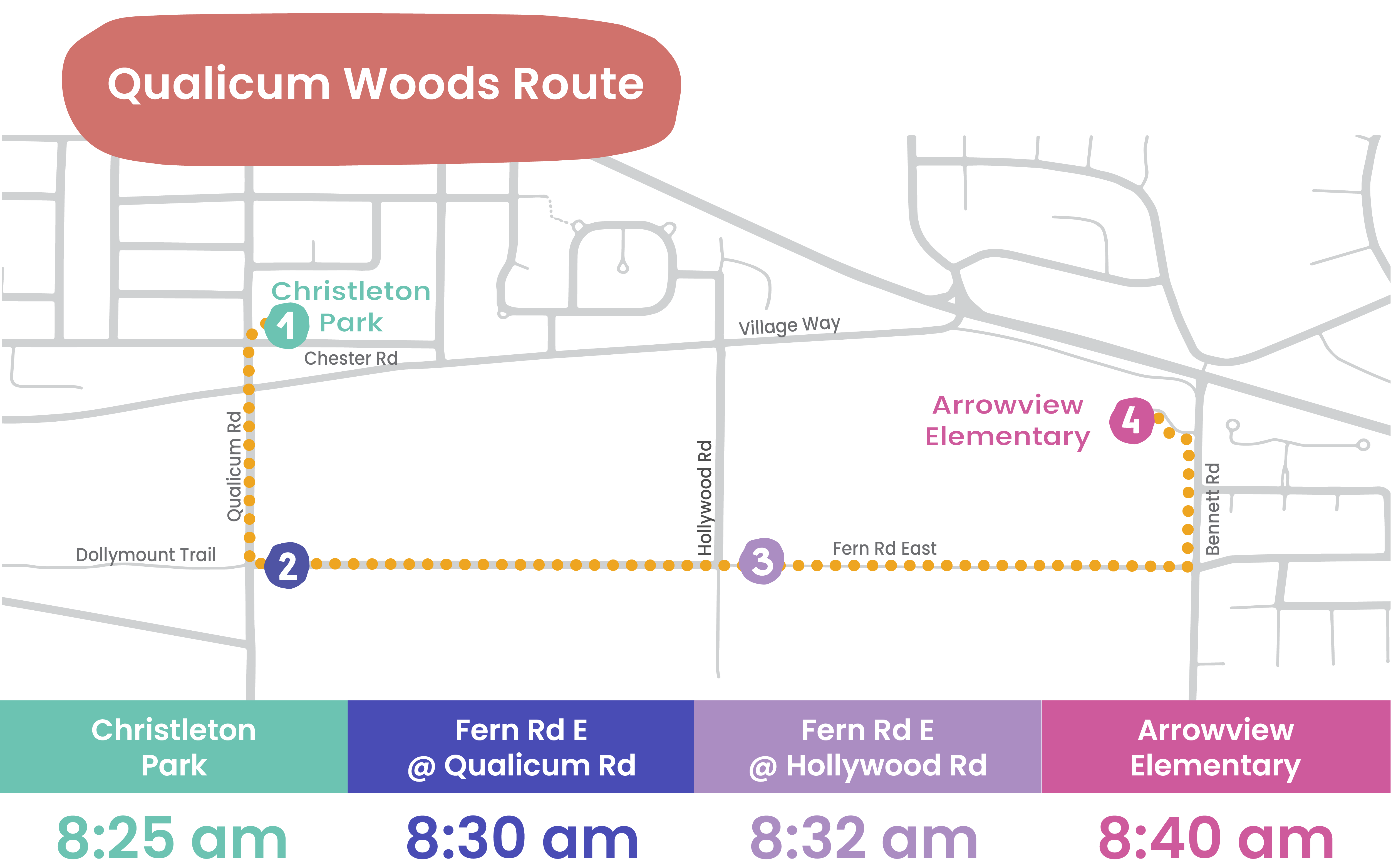 Bike Bus route map and schedule for the Qualicum Woods route